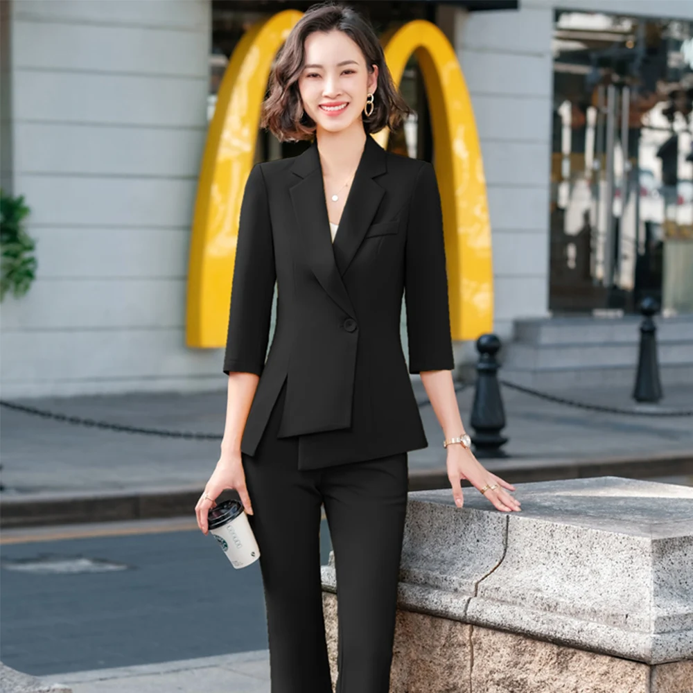 

Fashion Blazer Set Ruffle Hem Ladies Pant Suit Women Office Formal 2 Piece Set Yellow Pink Green White Black Blazer And Trouser