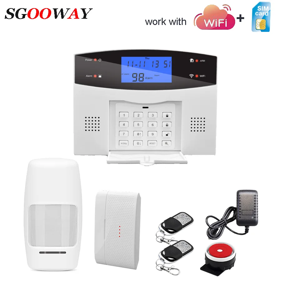 Set B Sgooway Wifi GSM PSTN сигнализация Беспроводная и Проводная детекторы сигнализация Умный дом релейный выход приложение английский/русский/испанский/французский - Цвет: Set B