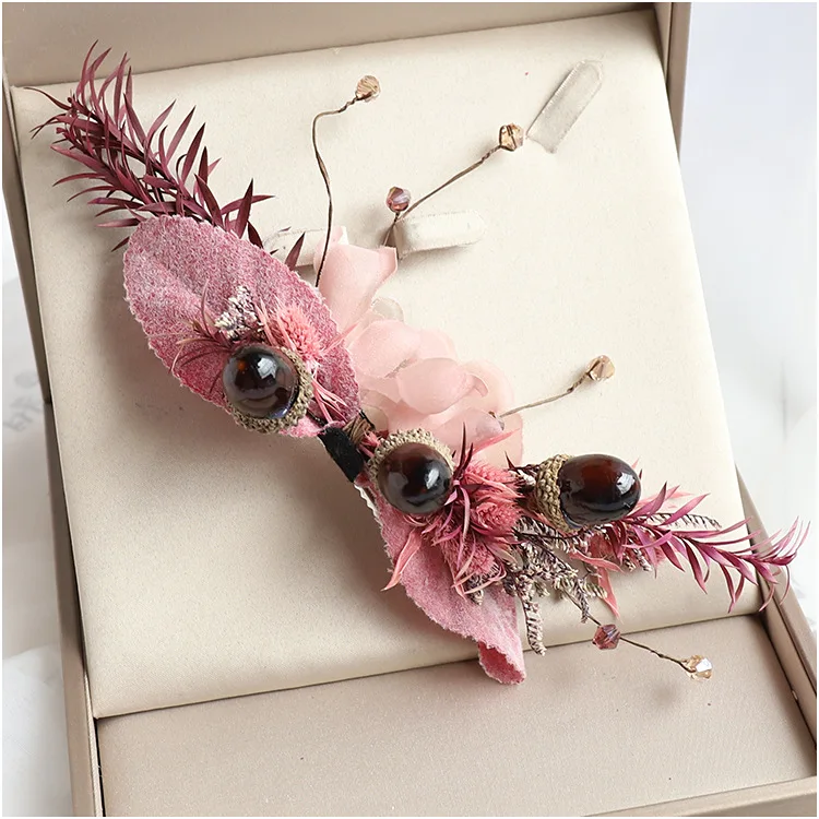 Розово-красный натуральный высушенный шишка головной убор наборы шпилек для