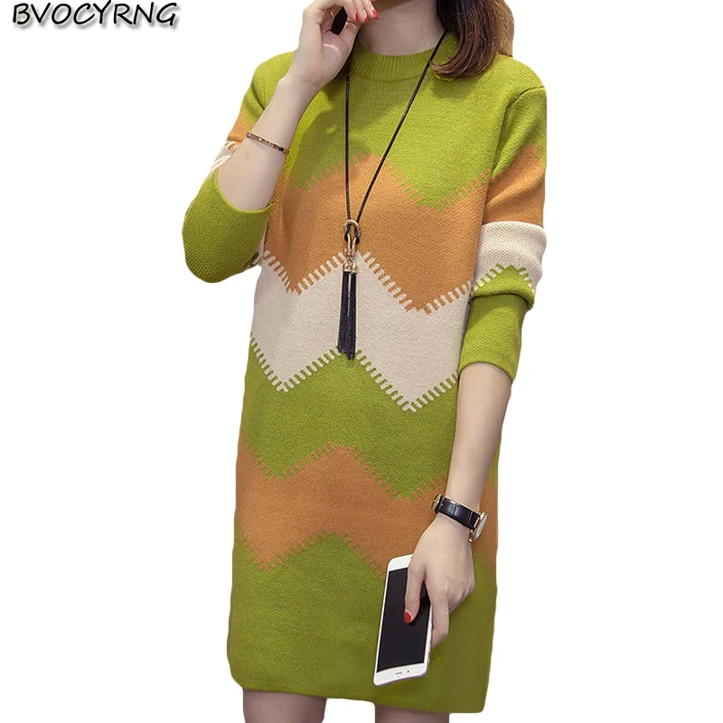 Платья свитера средней длины женские осенние зимние корейские свободные