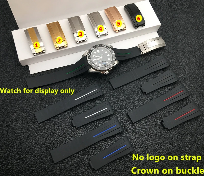 20 мм черный изогнутый конец натуральный силиконовый резиновый ремешок для