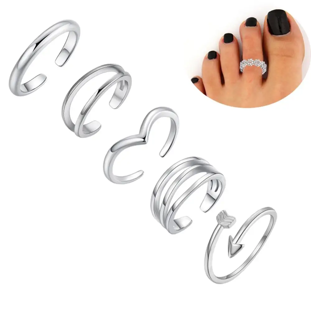 

5 Pieces Set Toe Ring for Women Girls Sexy Simple Copper Summer Beach Adjustable Opening Foot Jewelry Wholesale Gifts