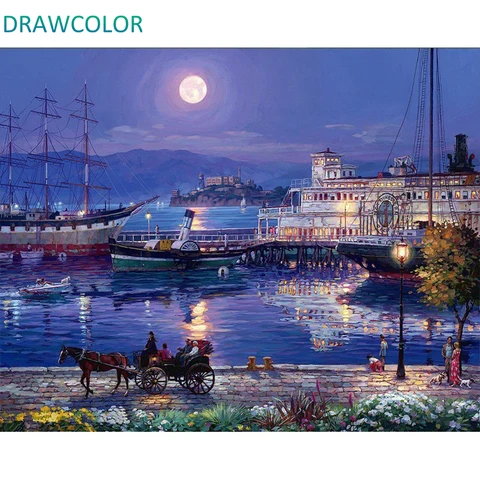 SDOYUNO 40x50cm schilderij door nummers Ship Digital Painting Landscape Boat on Cavans Frameless Diy Pictures By Cijfers