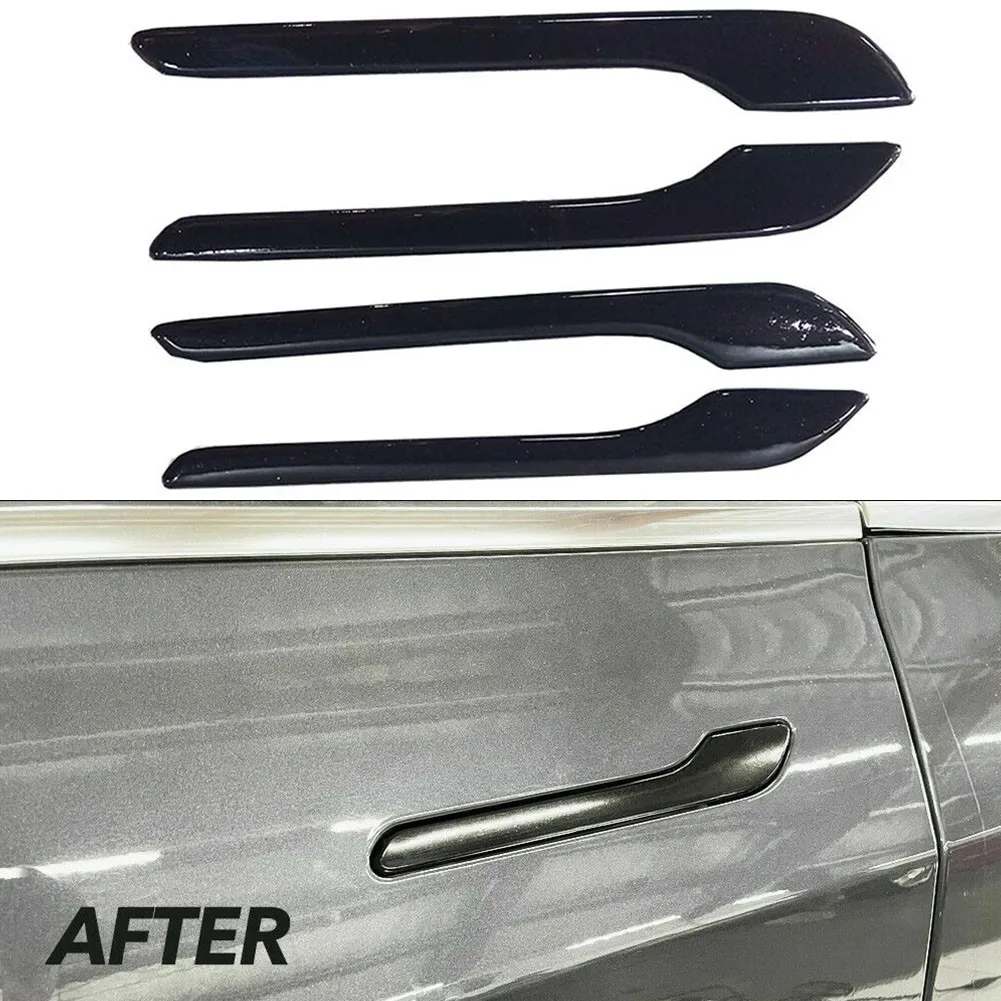 

4Pcs Car Door Handle Covers Door Side Handle Decor Bar Trim Overlay Cover Gloss Black For Tesla Model 3