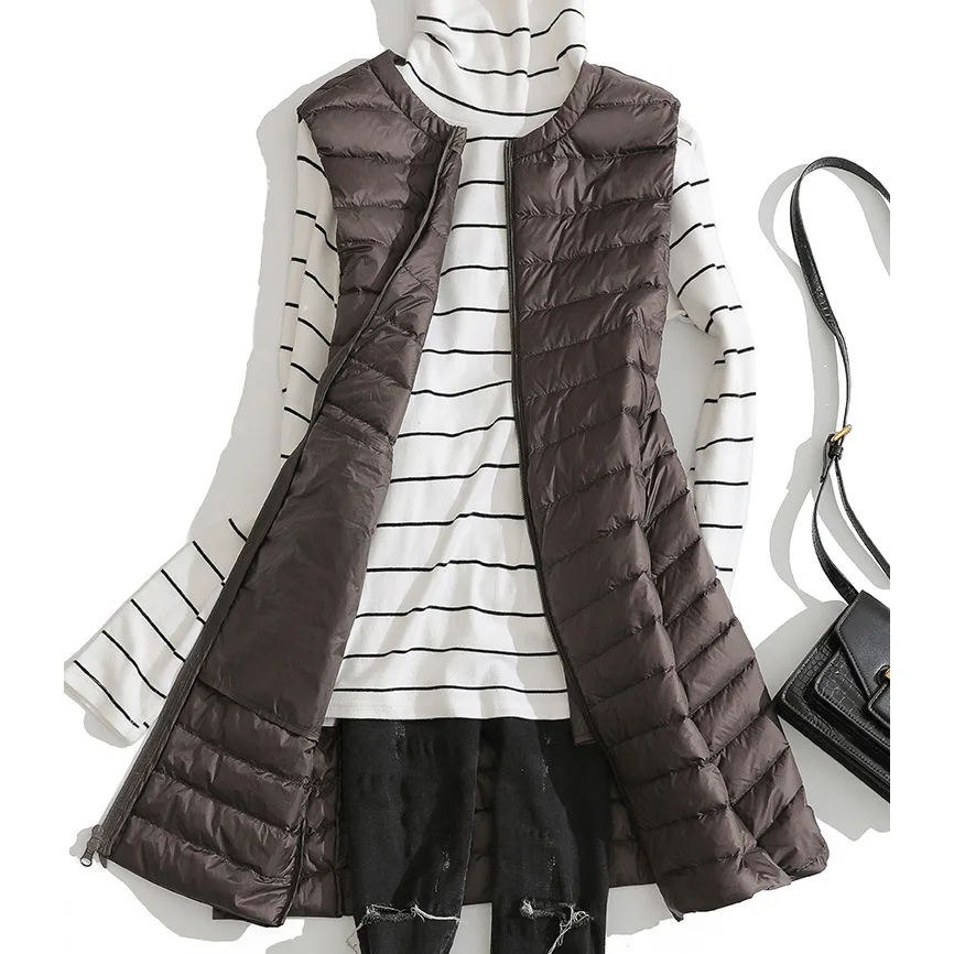 Длинный Сверхлегкий пуховик для женщин зимнее пальто без рукавов на молнии