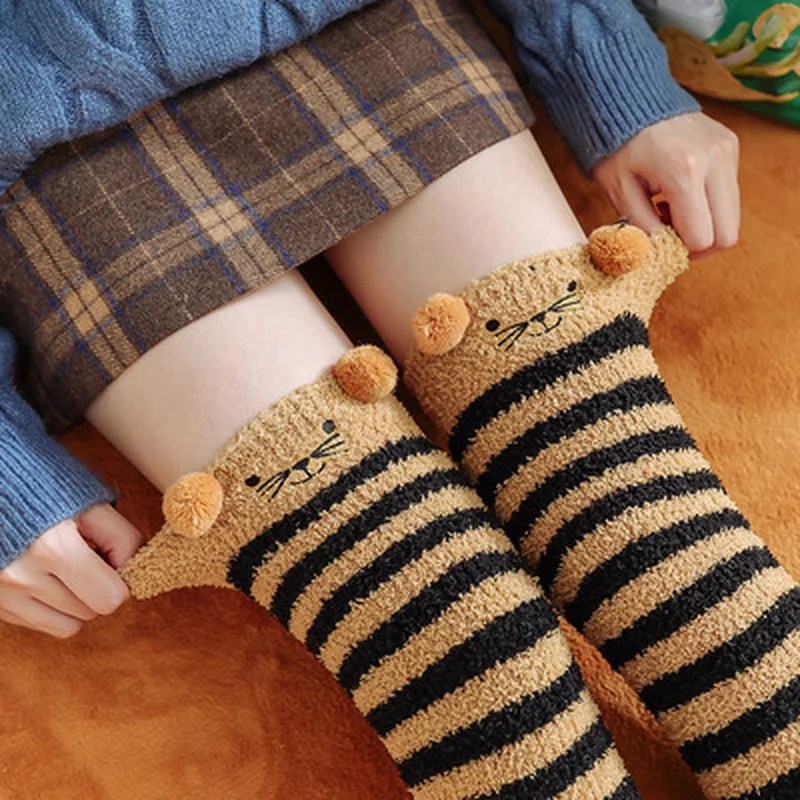 

Japanese Mori Girl Animal Modeling Knee Socks Striped Cute Lovely Kawaii Cozy Long Thigh High Socks Compression Winter Warm Sock