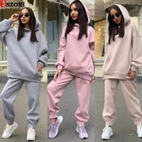 woemn fashion hoodies suit pants and coat autumn winter new fashion solid color hooded sweater casual two piece set