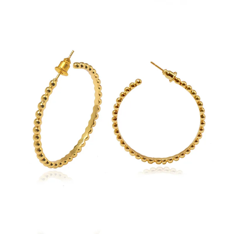 

Простые серьги-кольца для женщин, Элегантные Дизайнерские серьги с бусинами, новые модные серьги золотого цвета, ювелирные изделия, роскошн...