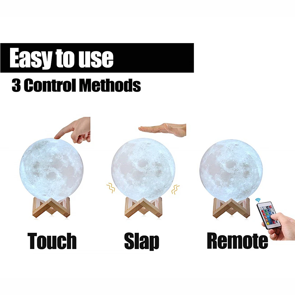 Светильник в виде Луны с 3D принтом светодиодный ночник сенсорным управлением и