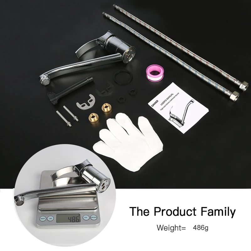 

Gavaer Chrome Plated Kitchen Mixer Tap Modern Kitchen Mixer Tap Brass Wash basin Faucet Kitchen accessories Hot-Cold Double Use