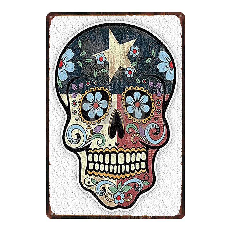Металлический знак с изображением сахарного черепа потертый шикарный