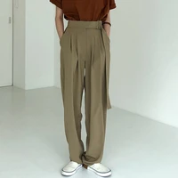 2020 new fashion belted women long pants high waist causal loose trouser for women pants elegant wide leg capris female