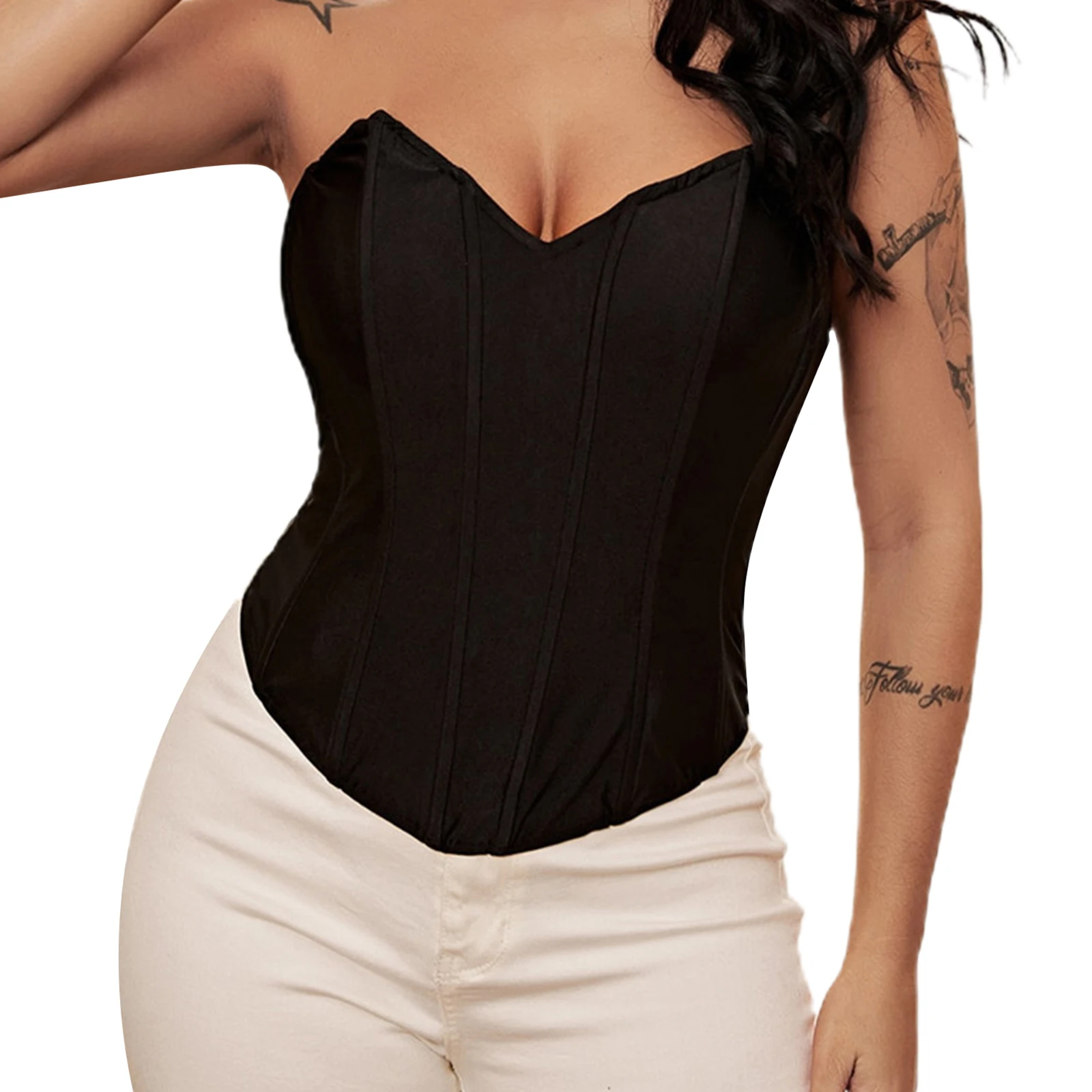 

Womens Sexy Exposed Navel Tube Tops Fashion Solid Color Off-the-shoulder Pullover Strapless Tops