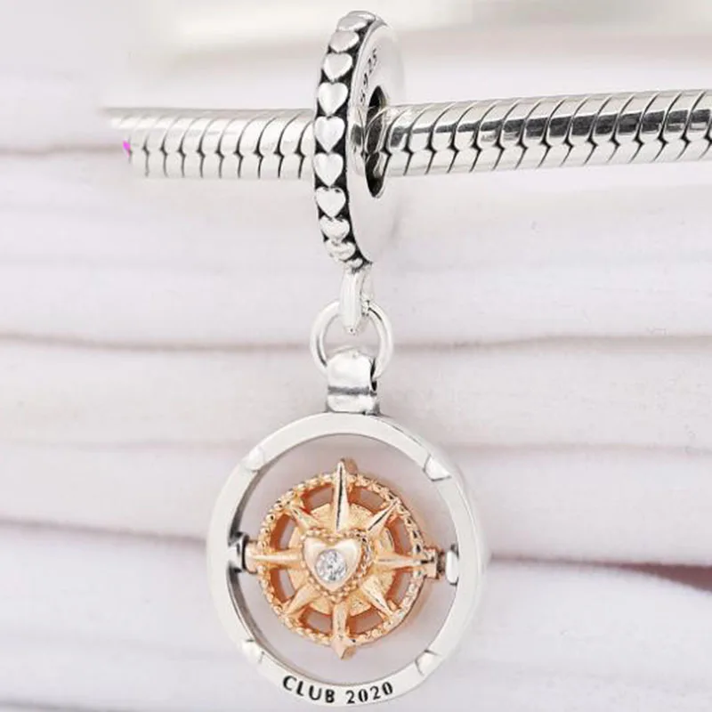 

Original 925 Sterling Silver Charm Rose Gold Lucky Compass Pendant Fit Pandora Women Bracelet & Necklace Diy Jewelry