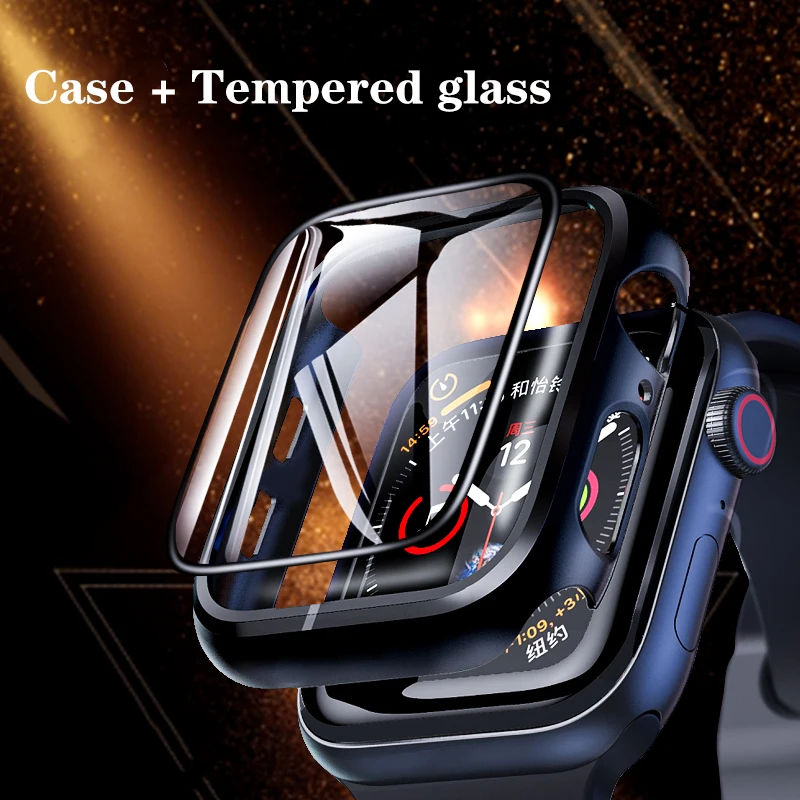 Glass+Case For Apple Watch Series 8 7 6 5 3 SE 45mm 41mm 44mm 40mm 42mm/38 iWatch Screen Protector+Cover Apple Watch Accessories
