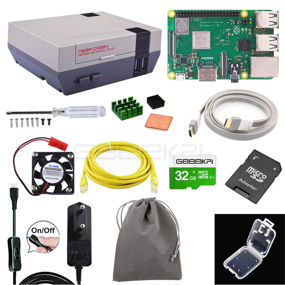 Case Raspberry Kit GeeekPi Retroflag NESPI чехол+ плюс безопасное выключение функциональная кнопка питания комплект для Raspberry Pi 3 B+/3/2B - Цвет: Case Raspberry Kit
