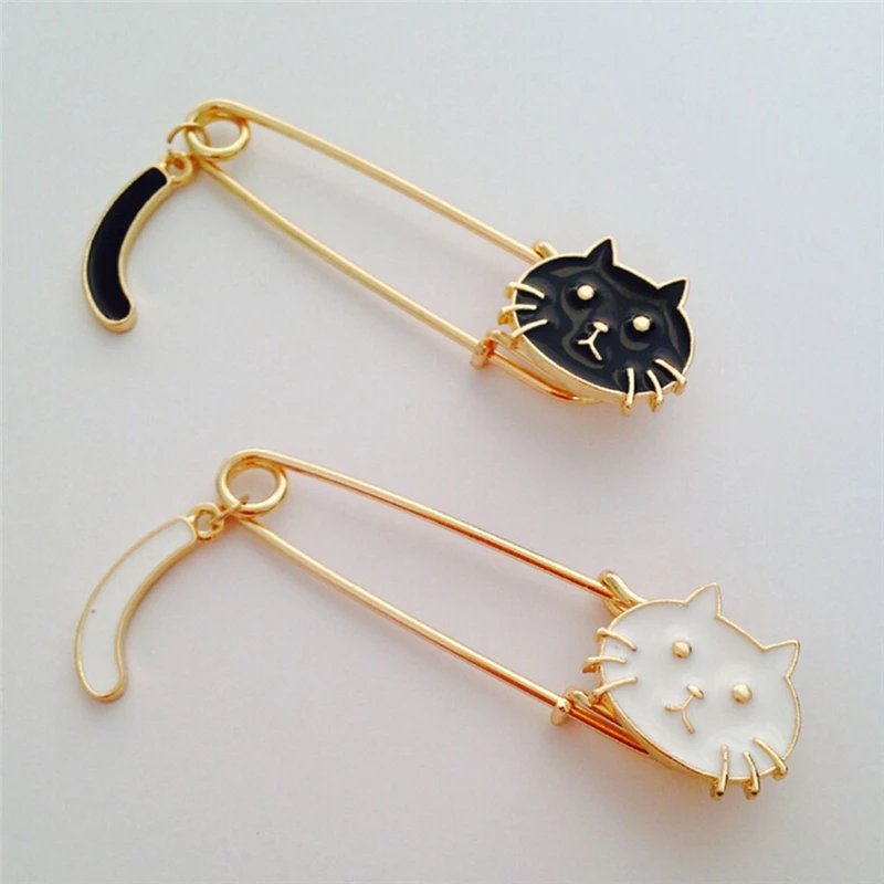 Милые Броши черно белые кошки масляная капля Изысканная брошь булавки модные