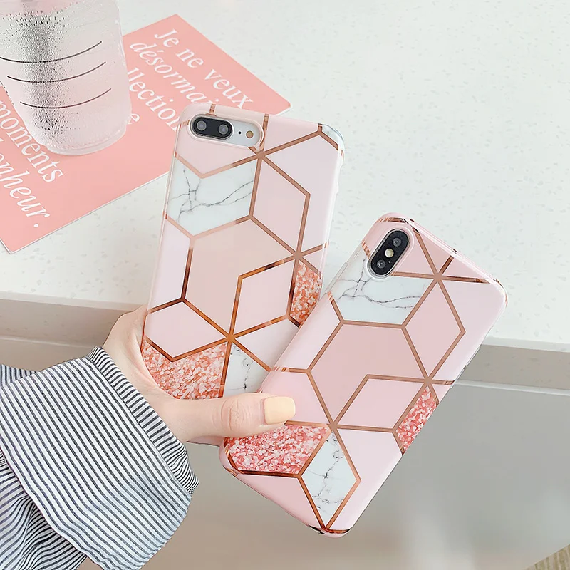 Чехлы для телефонов с геометрической мраморной текстурой iPhone XR XS Max 6 6S 7 8 Plus X