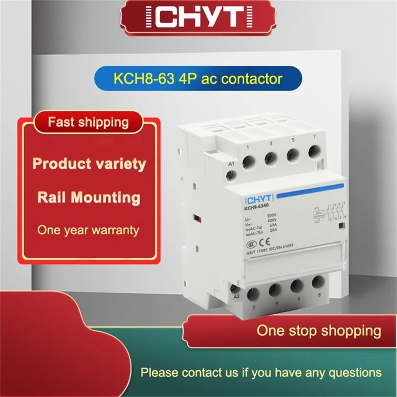 

ICHYTI 4P 63A 220V 400V~ 50/60HZ Din rail Household ac Modular contactor 4NO 2NO 2NC 4NC for Car charging pile