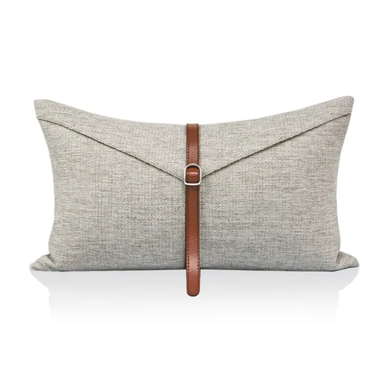 

Light Grey Cushion Cover Home Decor Pillow Case Orange PU Leather Decorative Throw Pillows For Living Room Sofa 30x50cm