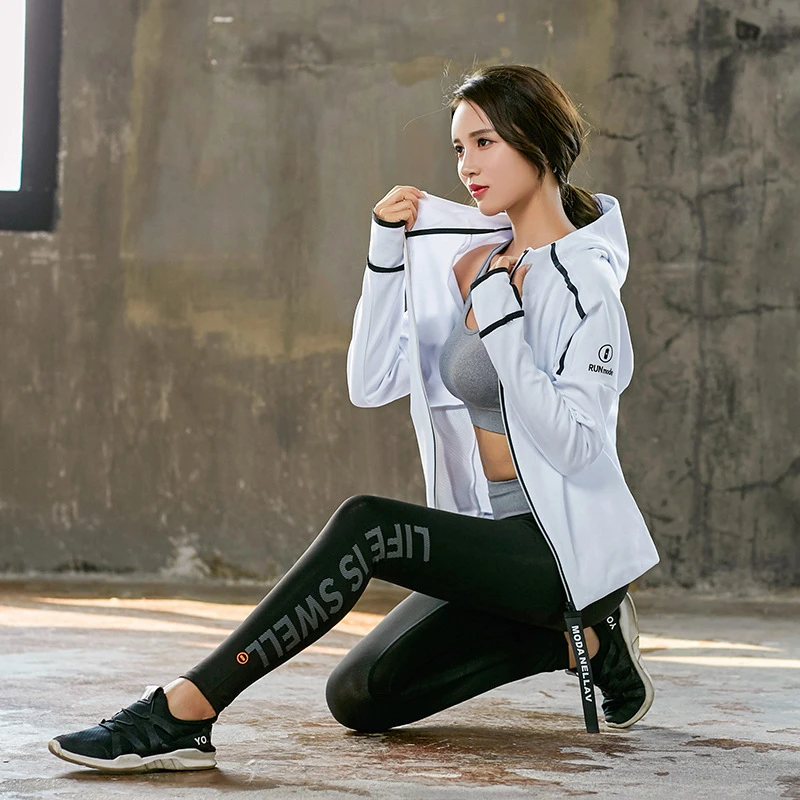 Женский спортивный костюм с капюшоном на молнии дышащий для фитнеса