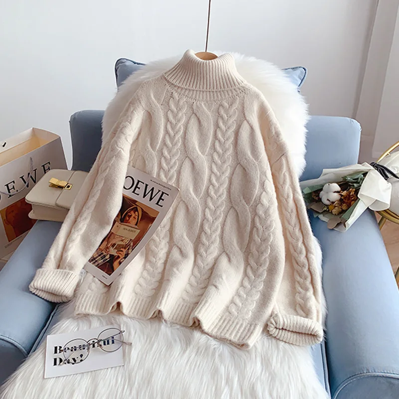 

Женский мягкий свитер-водолазка SONG YI, зимний утепленный Свободный пуловер для ленивых, базовый джемпер, трикотажная рубашка, J279