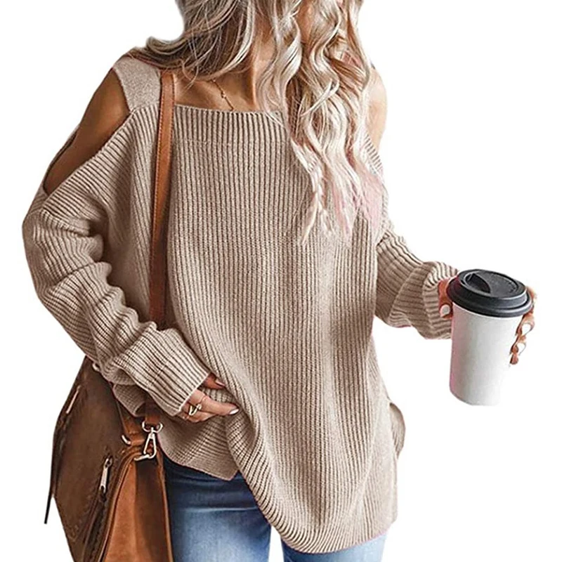 

Женский свободный свитер с открытыми плечами и длинным рукавом, весна-осень, Модный повседневный длинный вязаный свитер, Женский пуловер на...