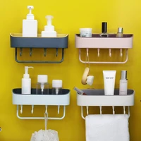 3 in 1 bathroom shelves perforation free cosmetics shampoo towel bar vanity wall mounted toilet washroom kitchen storage rack