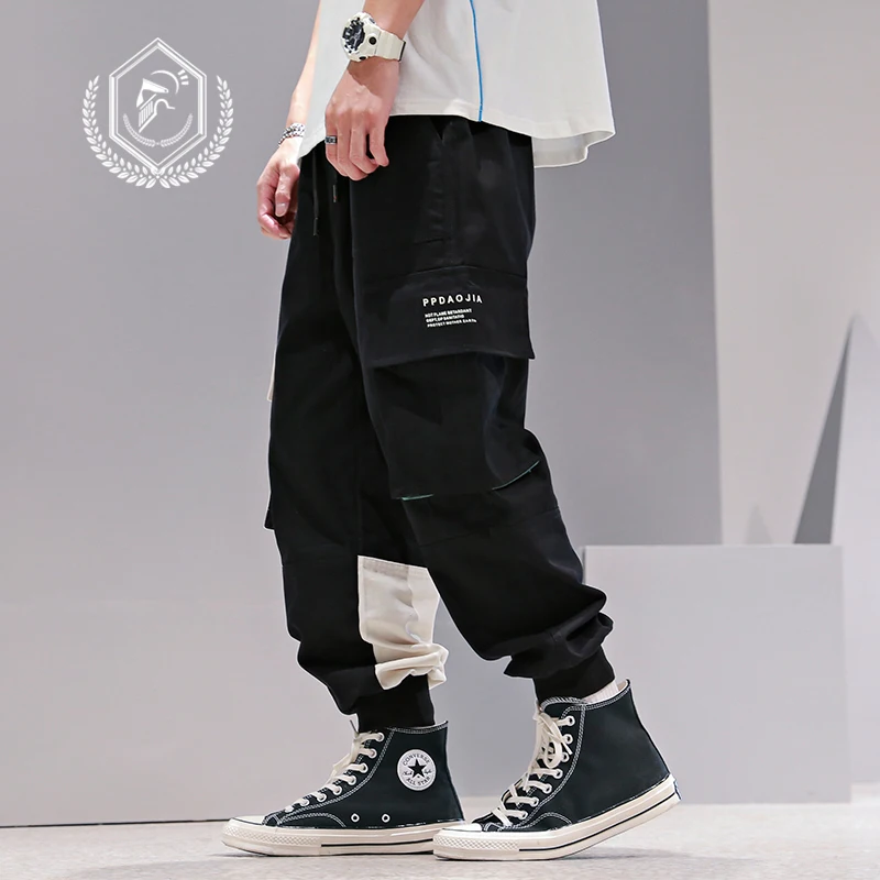 Мужские свободные штаны-шаровары для бега в стиле сафари лоскутные штаны с