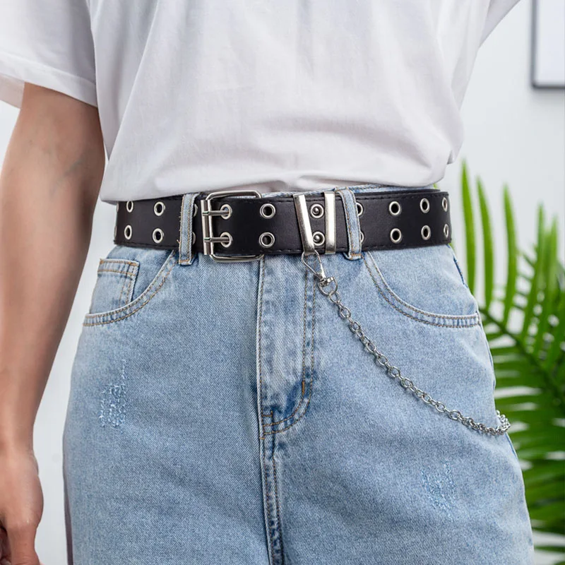 

2022 Fashion Belt For Women Eyelet Grommet Metal Buckle Waist Strap Jeans Decorative Waistband Collocation Chain Drop Shipping