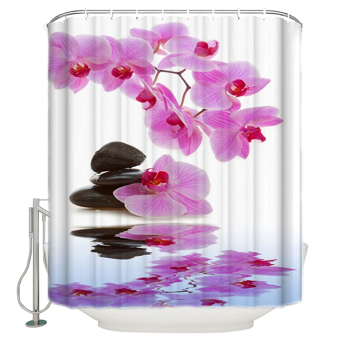 

Занавеска для душа с изображением цветов розовой орхидеи