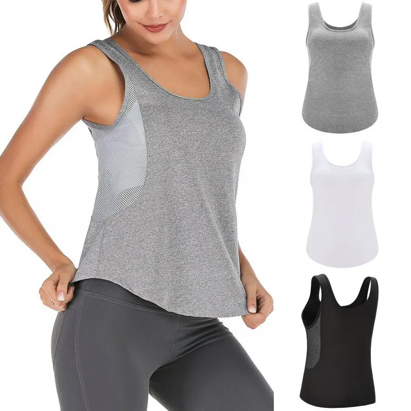 Женская футболка без рукавов свободная для тренажерного зала с u образной сеткой