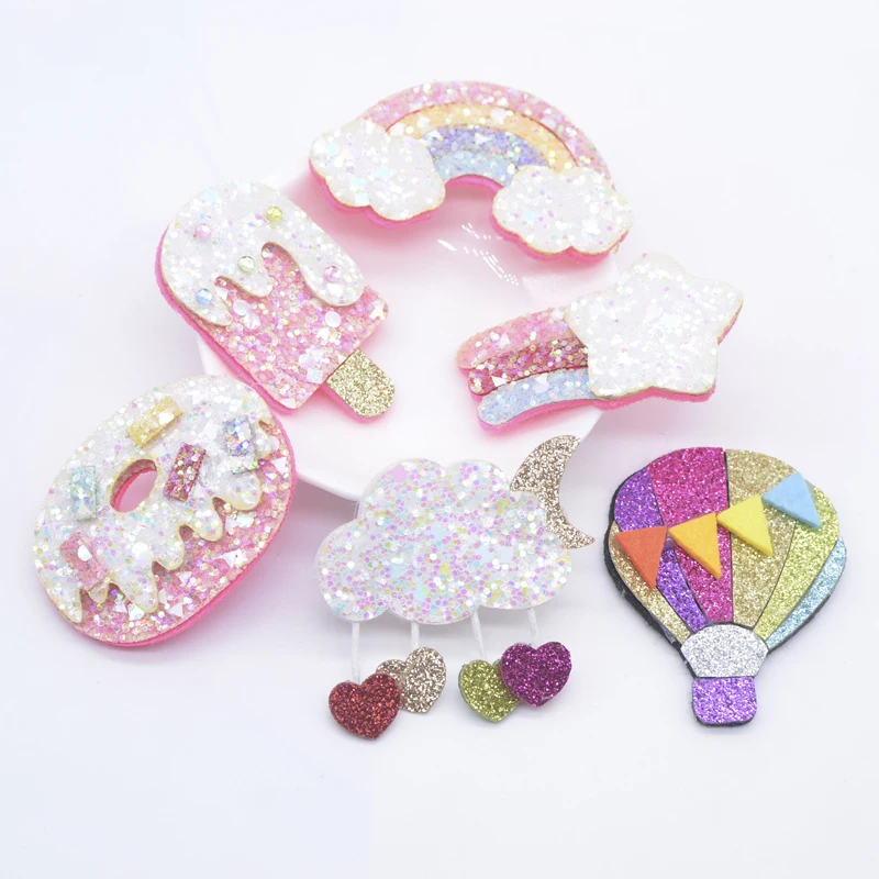 12Pcs Kawaii Meteor Rainbow Cake Ice Cream Hot Air Balloon Cloud Applique for DIY Baby Hat Headwear Hair Clips Bow Decor Patches