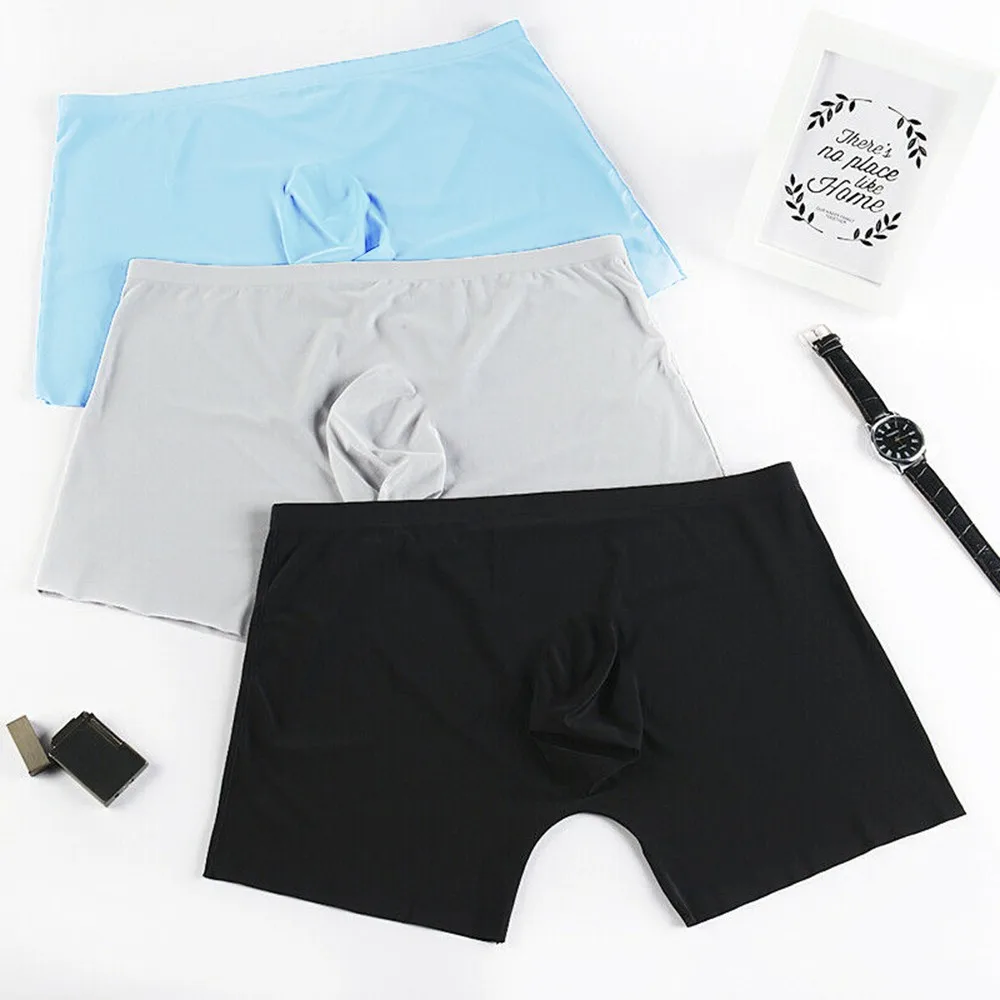 

Ice Silk Men Sexy Boxer Briefs See Through Breathable Bulge Shorts Mid Rise Underpants Men's Underwear Hombre Panties