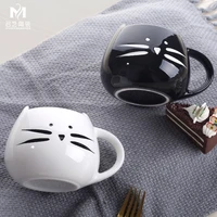 smooth creative cartoon ceramic cup black an white cat couple big drum belly practical breakfast milk coffee cup office festival