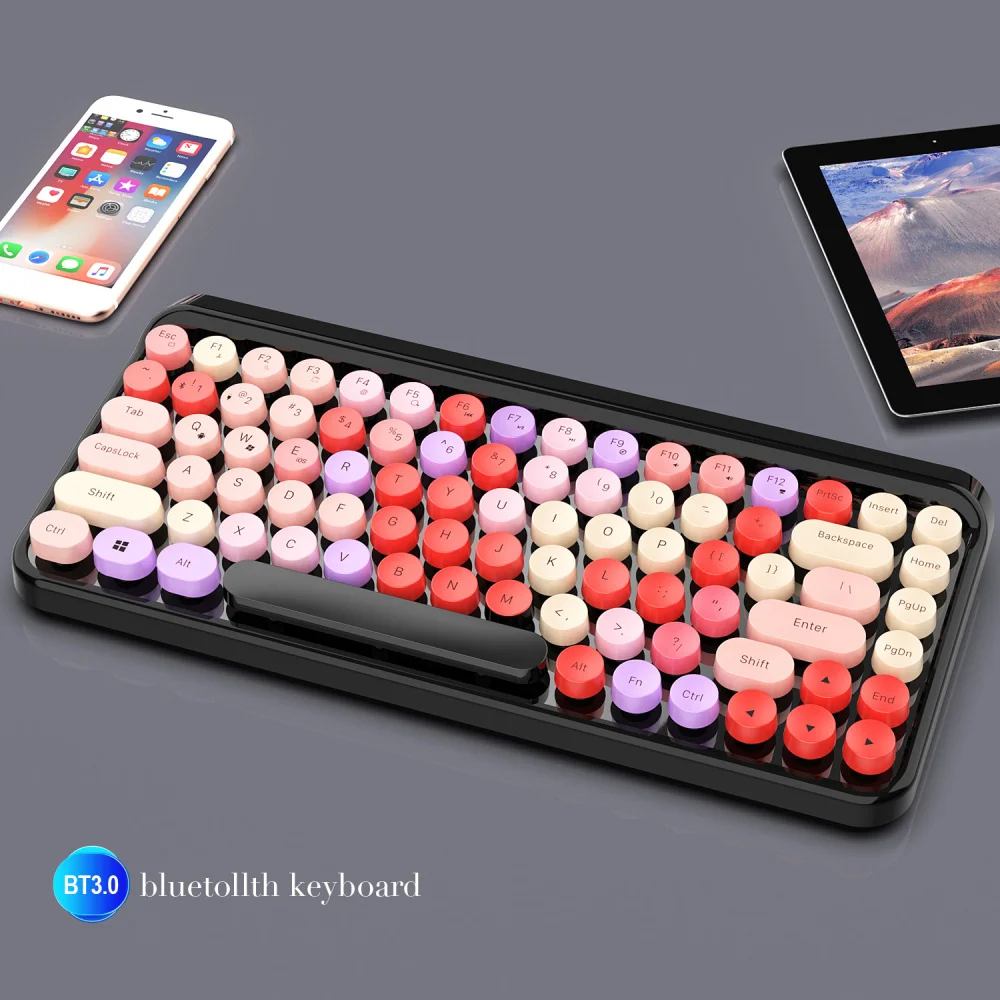 ZERODATE Новая мода Bluetooth клавиатура красочная Ретро круглая панк ключ Кепка 84 ключ беспроводная клавиатура портативные офисные игры для