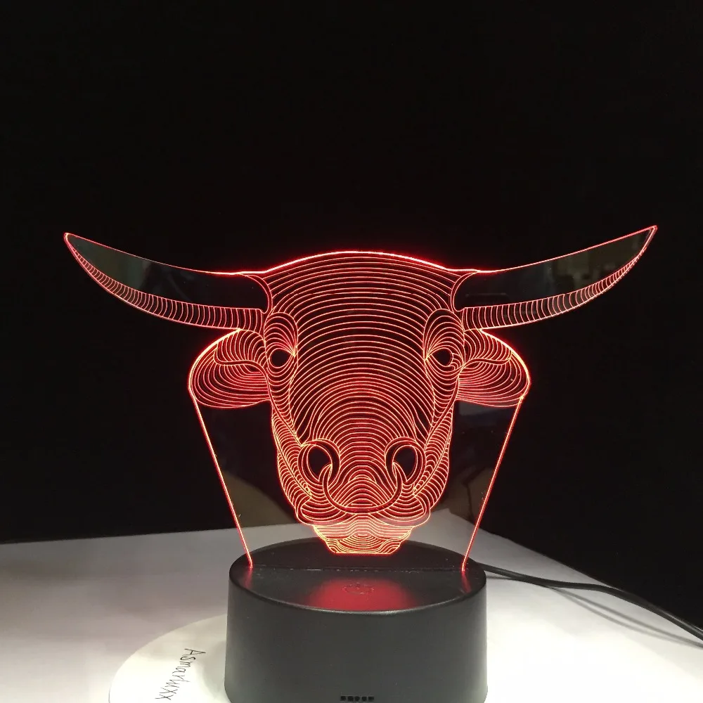 

Настольная лампа с 3d-изображением быка, 7 цветов, Детская Ночная лампа