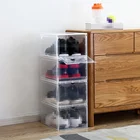Прозрачный черный ящик для хранения обуви, вместительный экологичный пластиковый прямоугольный Штабелируемый органайзер для кроссовок, стеллаж для ящика