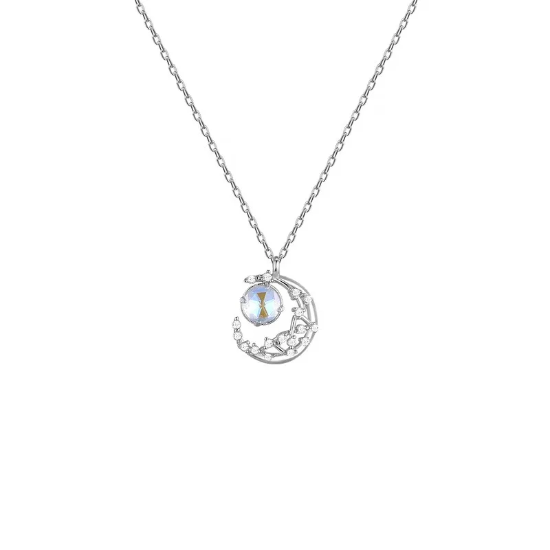 

Korean Diamond Moon Necklace For Women Alloy Gold O Chain Chokers Pendant Necklaces 2021 Fashion Jewelry Trend Best Friends Gift