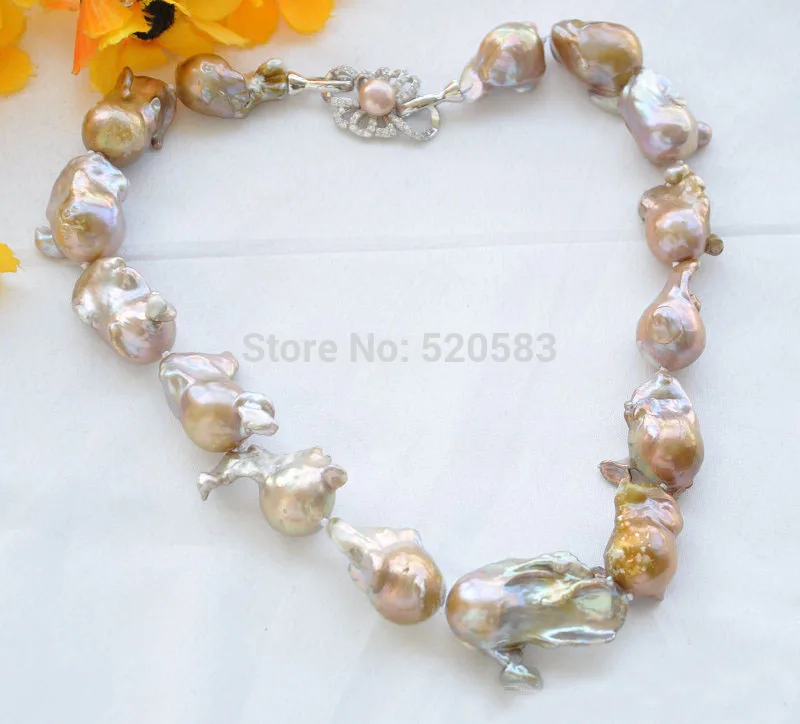 BIG 35mm lavender BAROQUE KESHI REBORN PEARL NECKLACE 19inch NEW |