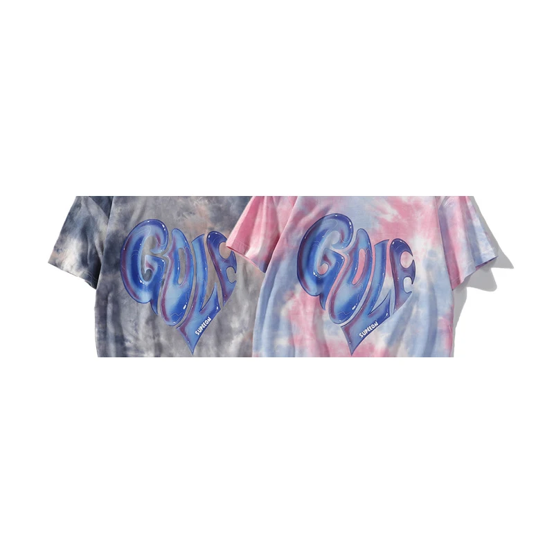

2021 Summer Unisex Men Women T-Shirt Hip Hop Gradient Tie Dye Short Sleeve T Shirt Cotton Tie-Dye GOLF Letter Print Tees Tops