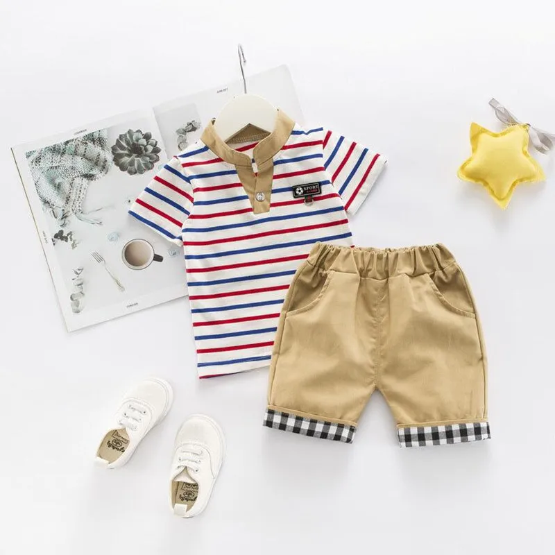BibiCola summer kids clothes suit children costumes baby boys clothing set tops + shorts toddler outfit |