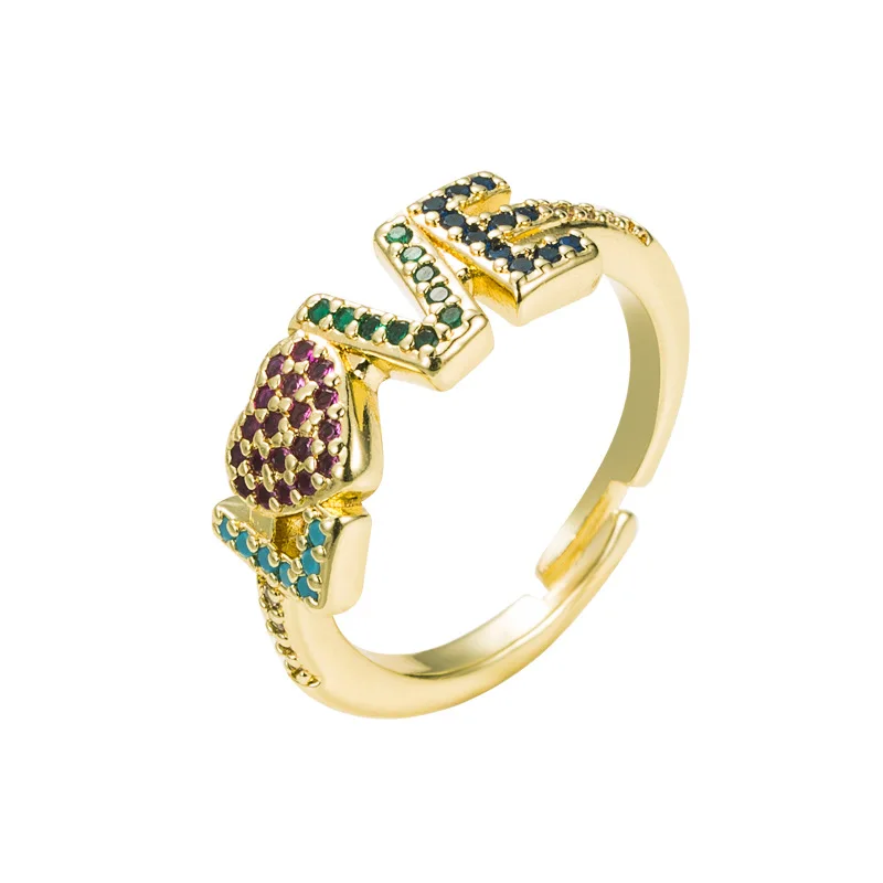 

European and American Fashion Exaggerated Accessories Ring Copper Micro Inlaid Colored Zircon Ring Plated with 18K Gold Jewelry