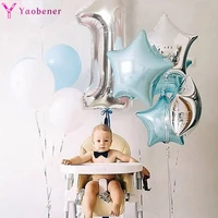 1st happy birthday silver blue foil number balloons first baby boy girl party decorations my 1 one year ballons supplies globos