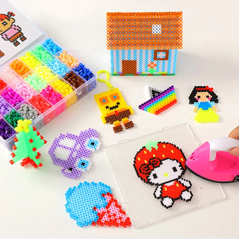 Juego de cuentas hama de juguete para ni&ntilde;os, caja de 24/72 colores, 2,6/5mm, perler educativo, rompecabezas 3D, diy, bloques de construcci&oacute;n, l&aacute;minas de papel de planchado-0