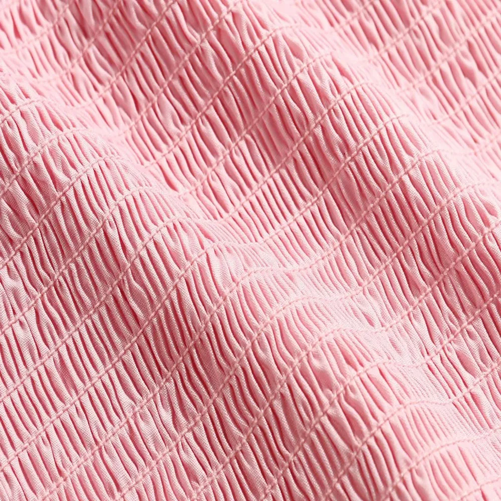 

2020 Vintage Fashion Puff Sleeve Solid Pink Crop Tops Womens Elastic Waist All-Match Shirts Summer Y2K Style Vests Mujer Verano