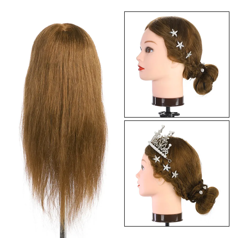 20 Inch 100% Real Human Hair Mannequin Head for Hairdressers Salon Hairdressing Practice Training Doll  Head for Hairstyle