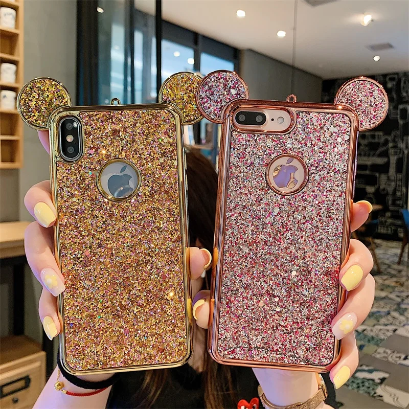 

Glitter round ear phone case for iPhone7 8 X XS XR 11 12 and other series