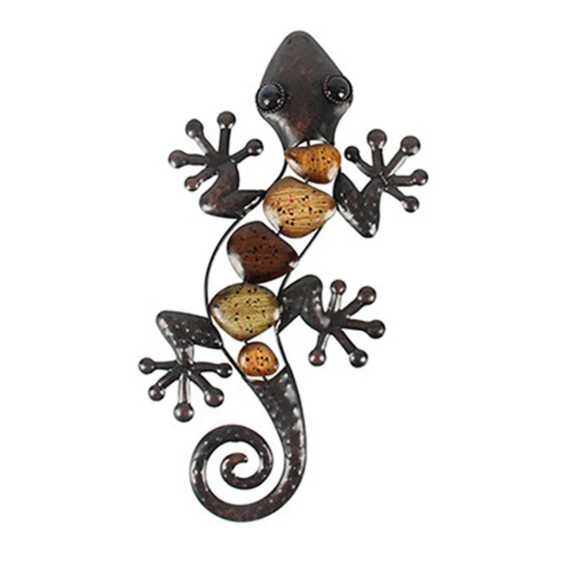 2Pcs Home Decor Metal Gecko Wall for Garden Decoration Outdoor Statues Accessories Sculptures and Animals Jardin |
