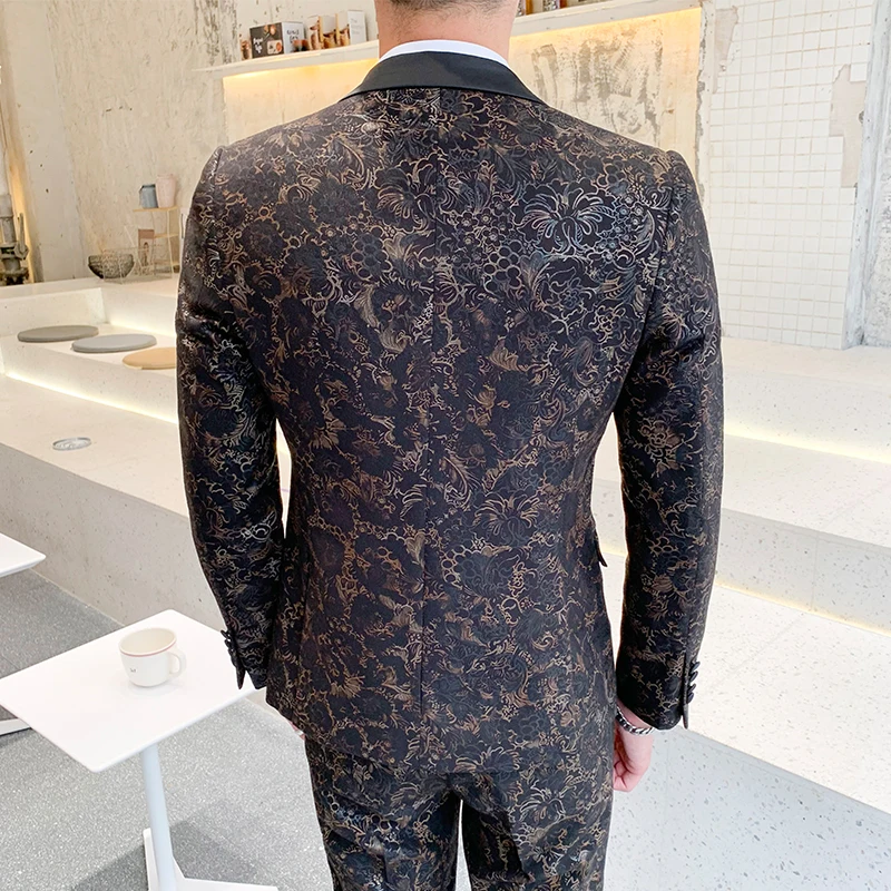 

Men's 3 Pieces Jacquard Wedding Suit Classic Fit Blazer Vest Pants